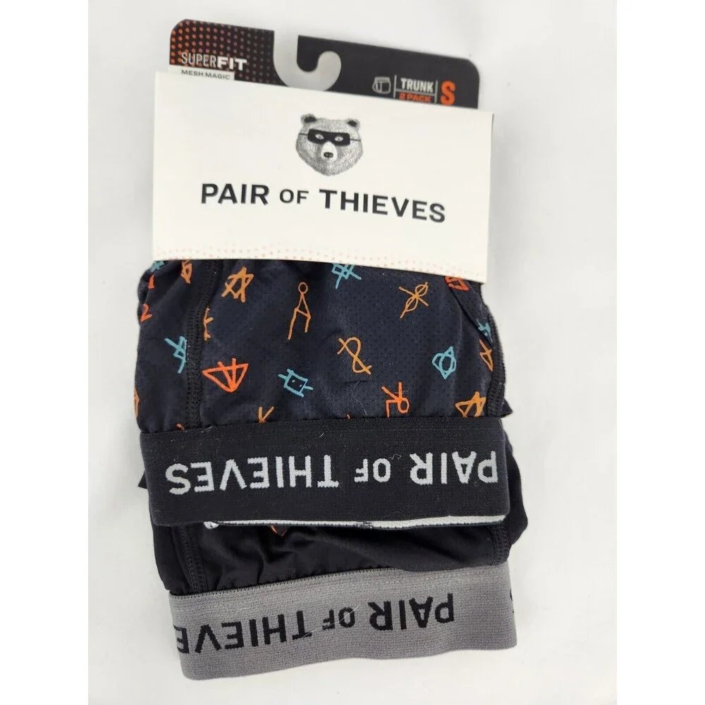 Pair of Thieves Men's Super Fit Mesh Magic Boxer‎ Briefs 2pk Blk print Sz  Small